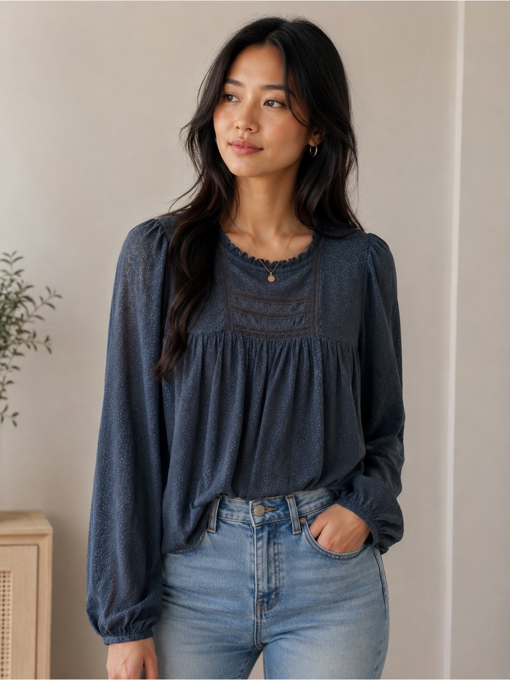 Gentle Fawn Long-Sleeve Navy Peasant Blouse